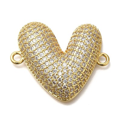 Rack Plating Brass Micro Pave Clear Cubic Zirconia Heart Links Connector Charm KK-P287-52G-01-1