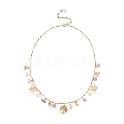 304 Stainless Steel Tree of Life and Nuggets Natural Ametrine Pendant Bib Necklaces for Women NJEW-JN05665-1