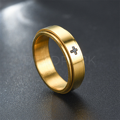 Cross Pattern 304 Stainless Steel Rotatable Finger Rings FS-WGAA8E6-11-1