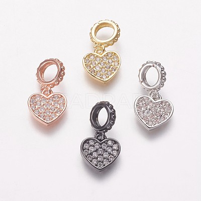 Brass Cubic Zirconia European Dangle Charms KK-P134-02-1