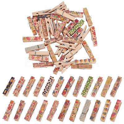 10Pcs 10 Styles Flower Printed Wooden Craft Pegs Clips AJEW-WH0248-505-1
