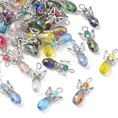 48Pcs 12 Color Electroplate Glass Pendants PALLOY-AB00111-1