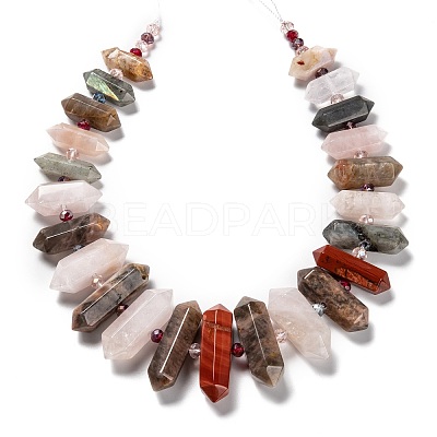 Natural Rose Quartz & Quartz Crystal & Tiger Eye & Labradorite & Black Agate & Red Jasper Beads Strands G-H247-06B-1