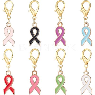 Alloy Enamel Awareness Ribbon Pendant Decorations AJEW-NB0003-74-1