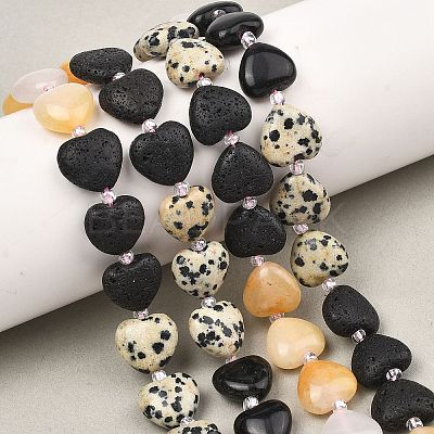 Gradient Color Natural Lava Rock & Pink Aventurine & Topaz Jade & Dalmatian Jasper & Black Obsidian Beads Strands G-B185-A01-1