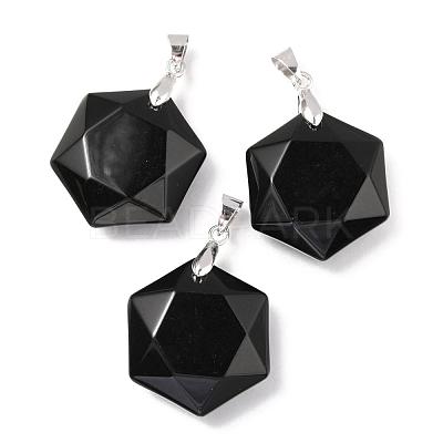 Faceted Natural Dyed & Heated Black Agate Pendants G-F340-03A-1