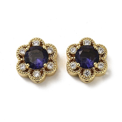 Brass Micro Pave Cubic Zirconia Beads KK-B142-33G-1