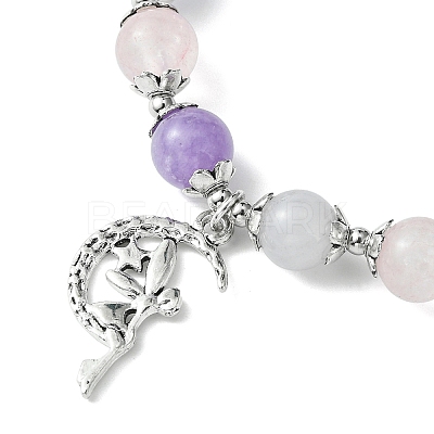 8mm Round Natural Aquamarine & Rose Quartz & Amethyst Beaded Stretch Bracelets BJEW-TA00502-1