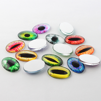 Dragon Eye Theme Ornaments Glass Oval Flatback Cabochons GGLA-A003-18x25-WW-1