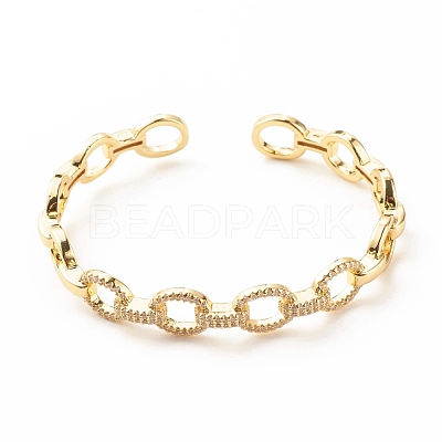 Clear Cubic Zirconia Hollow Oval Cuff Bangle BJEW-B054-01G-1
