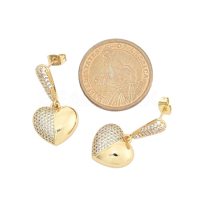 Brass Micro Pave Clear Cubic Zirconia Dangle Stud Earrings for Women LS-EJEW-F352-05G-01-1