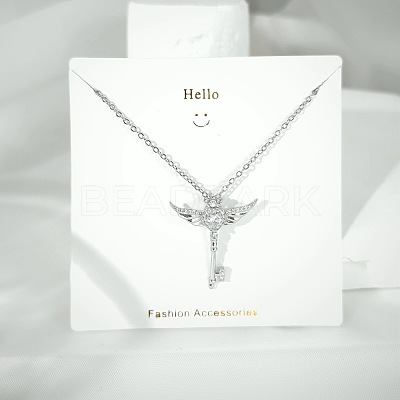 304 Stainless Steel Pave Clear Cubic Zirconia Pendant Necklaces FS-WGACF2A-07-1