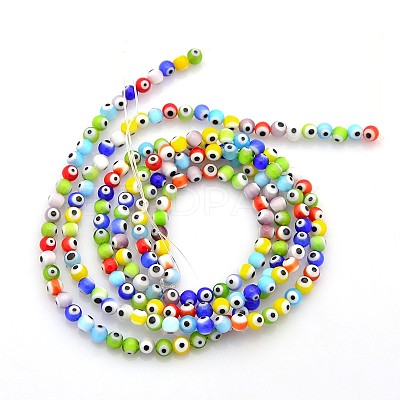 Handmade Evil Eye Lampwork Round Bead Strands LAMP-J031-4mm-M-1