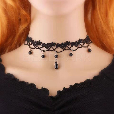 Gothic Style Resin Tassel Lace Chain Necklaces WG2E9D0-07-1
