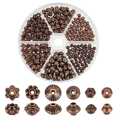 300Pcs 6 Styles Tibetan Style Alloy Spacer Beads TIBEB-PH0005-04-1