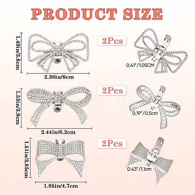 6Pcs 3 Styles Bowknot Alloy Rhinestone Shoe Decorations FIND-CP0002-22A-1
