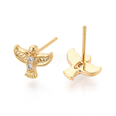 Brass Micro Pave Clear Cubic Zirconia Stud Earrings KK-N263-26G-1