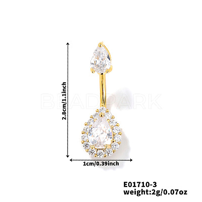 Geometric Brass Clear Cubic Zirconia Teardrop Curved Barbell Belly Button Rings for Women's Gift OY0687-3-1