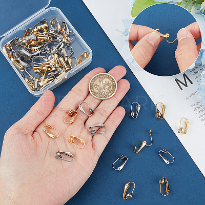 60Pcs 2 Colors 304 Stainless Steel Clip-on Earring Findings STAS-UN0055-91-1