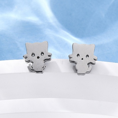 Tarnish Resistant 304 Stainless Steel Kitten Stud Earrings X-EJEW-F227-08P-1