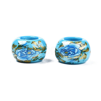 Flower Printed Opaque Acrylic Rondelle Beads SACR-S305-27-C02-1