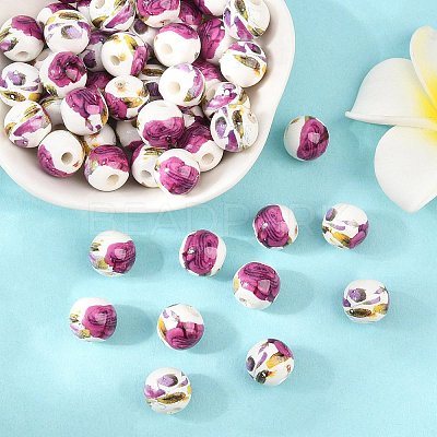 Floral Printed Porcelain Beads PORC-Q199-10mm-09-1