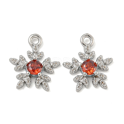 Flower Brass Micro Pave Cubic Zirconia Pendants KK-N254-102P-02-1