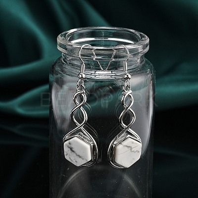 Hexagon Natural Howlite Dangle Earrings EJEW-K298-01P-05-1