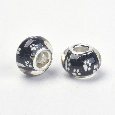 Large Hole Dog Paw Prints Pattern Resin European Beads X-OPDL-Q128-12J-1