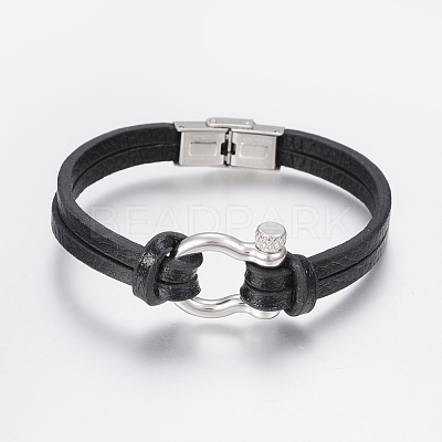 Men's Leather Cord Multi-strand Bracelets BJEW-P198-12-1