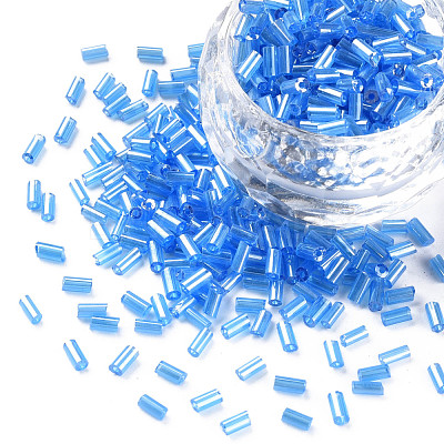 Transparent Colours Luster Glass Bugle Beads SEED-N005-001-A04-1