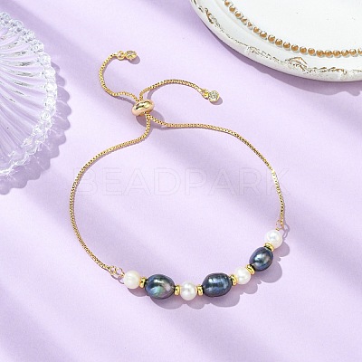 Adjustable Natural Cultured Freshwater Pearl Slider Bracelets KK-BJEW-JB14102-01-1