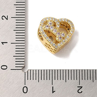 Heart with Paw Print Pattern Rack Plating Brass Micro Pave Cubic Zirconia European Beads KK-G511-05B-G-1