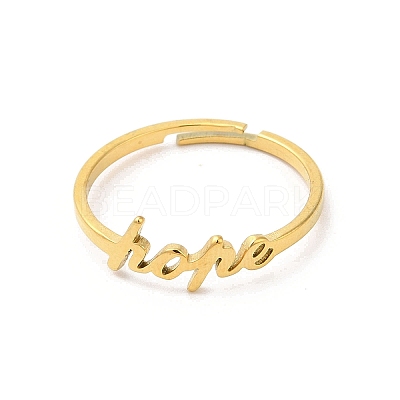 Ion Plating(IP) 304 Stainless Steel Word Hope Adjustable Ring RJEW-L107-027G-1