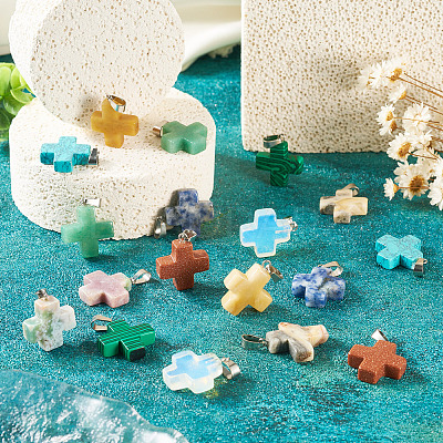 18Pcs 9 Styles Mixed Gemstone Pendants G-TA0002-32-1