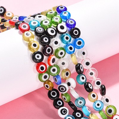 Handmade Evil Eye Lampwork Flat Round Bead Strands LAMP-L058-8mm-M-1