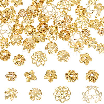 54Pcs 9 Styles Brass Bead Caps KK-TA0003-43-1
