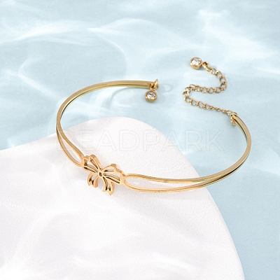Bowknot 304 Stainless Steel & Rhinestone Cuff Bangles for Women BJEW-Z176-02G-1