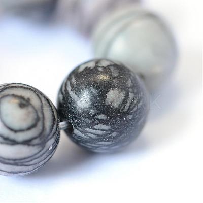 Natural Black Silk Stone/Netstone Round Bead Strands G-E334-8mm-05-1