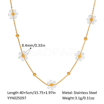 304 Stainless Steel Imitation Pearl Beaded White Flower Link Chain Necklaces for Women JG5548-1-1