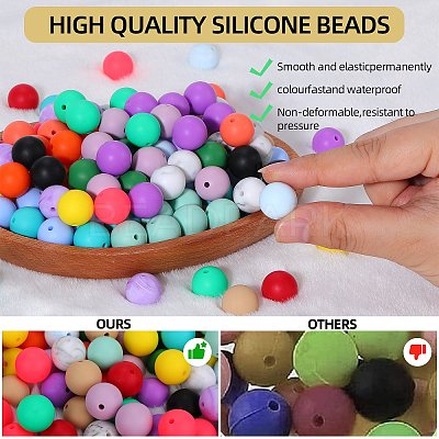 80Pcs Round Silicone Focal Beads SIL-SZ0001-24-18-1
