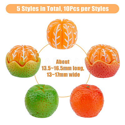 50Pcs 5 Style Mini Resin Simulation Orange RESI-DC0001-27-1