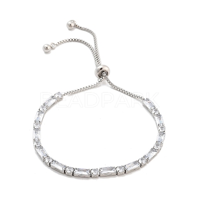 Brass Pave Clear Cubic Zirconia Rectangle & Flat Round Slider Bracelets BJEW-B094-01P-1
