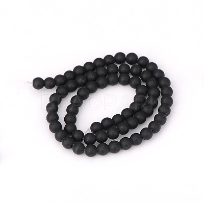 Frosted Natural Black Agate Round Beads Strands G-N0151-11-6mm-1
