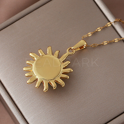 Vintage 304 Stainless Steel Sun Pendant Necklace with Dyed Synthetic Turquoise Stone for Women TN1181-1
