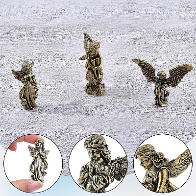 3Pcs 3 Styles Brass Angel Display Decorations DJEW-SP0001-48-1