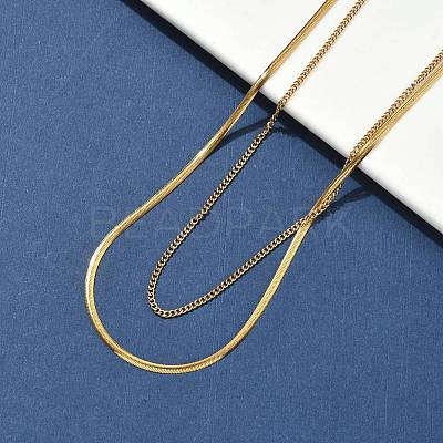 304 Stainless Steel Flat Snake Chain Twisted Chain Double Layer Necklaces NJEW-S453-01G-A-1