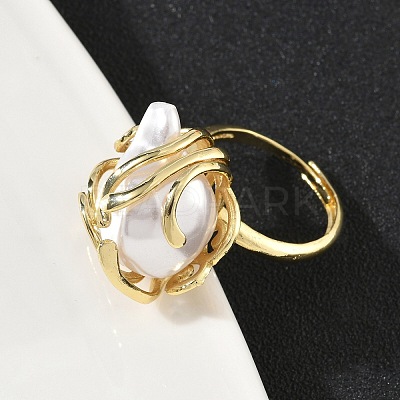 ABS Plastic Pearl Finger Rings RJEW-L128-01G-1