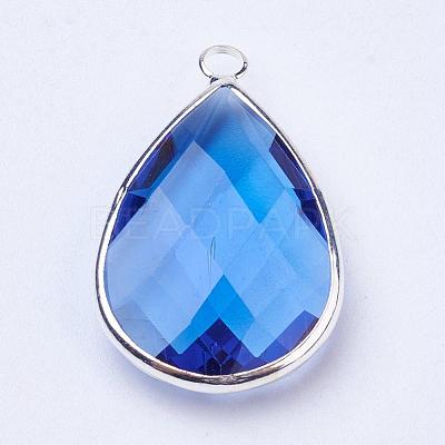 Silver Color Plated Brass Glass Teardrop Pendants GLAA-M006-A-21S-1