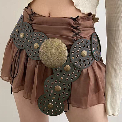 Vintage PU Leather Hollow Corset Belts with Disc Alloy Clasps AJEW-WH20070-089A-1